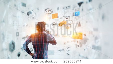 Pensive hipster guy. Mixed media
