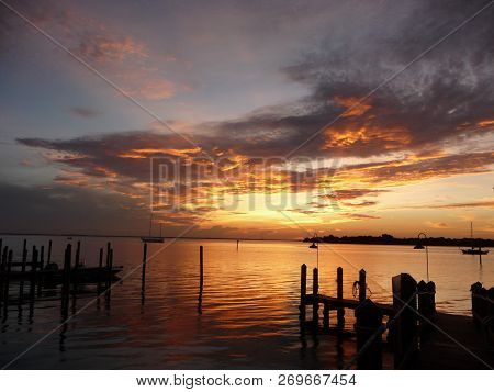 Sunrise At Captiva Island (fl), Looking To Pine Island. This Is Part Of Pine Island Sound Aquatic Pr