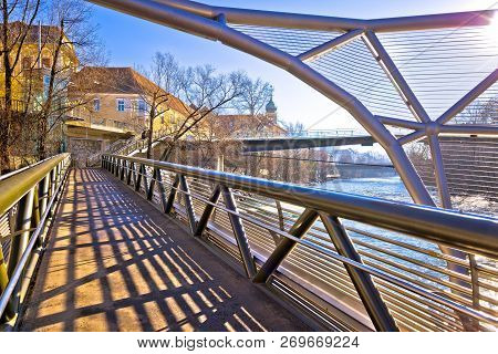 City Of Graz Mur River Waterfront And Murinsel View, Styria Region Of Austria