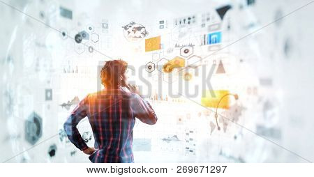 Pensive hipster guy. Mixed media