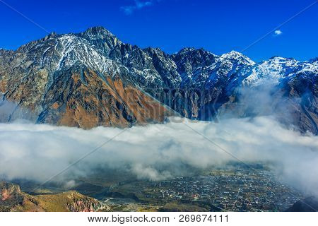 Mountains Over Stepantsminda In The Khevi Province, Georgia