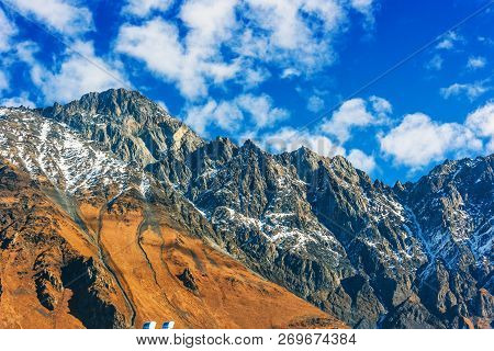 Mountains Over Stepantsminda In The Khevi Province, Georgia