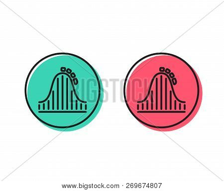 Roller Coaster Line Icon. Amusement Park Sign. Carousels Symbol. Positive And Negative Circle Button