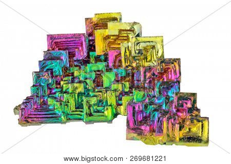 rainbow bismuth crystals isolated on white background