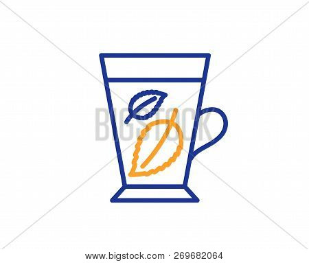 Mint Tea Line Icon. Fresh Herbal Beverage Sign. Mentha Leaves Symbol. Colorful Outline Concept. Blue