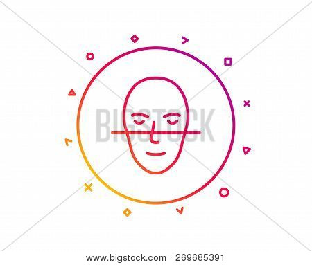 Face Recognition Line Icon. Faces Biometrics Sign. Head Scanning Symbol. Gradient Pattern Line Butto