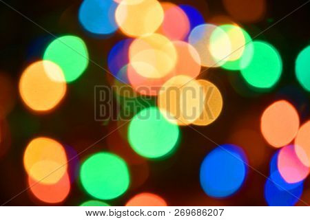 Colorful Lights Bokeh Background, Chrismas Lights Bokeh. Colorful Abstract Background. Blurred And G