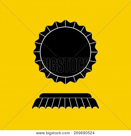 Vector Illustration Icons Of Bottle And Glass. Black Silhouette On A Bright Yellow Background. Brew,