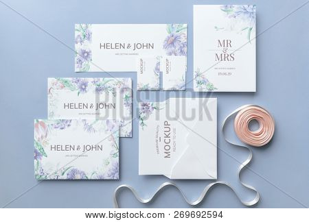 Wedding invitation set with card mockups