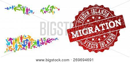 People Travel Traffic Composition Of Mosaic Map Of American Virgin Islands And Rubber Seal. Mosaic M