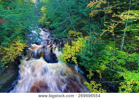 River Rapids On The Presque Isle River At Porcupine Mountains State Park In Michigan