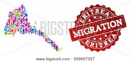 People Migration Traffic Collage Of Mosaic Map Of Eritrea And Unclean Seal. Mosaic Map Of Eritrea Is