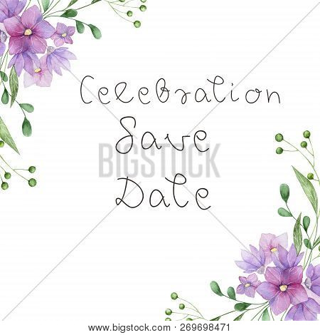 Waterclor Flowers Weeding Birthday Celebration Card Painting Drawing Floral Garden Geometric Botanic