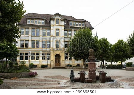 Art Statue And Fountain At Front Of Theodor Heuss Primary School In Lege Cap Ferret Platz Public Par