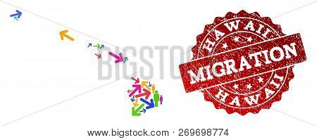 People Travel Traffic Combination Of Mosaic Map Of Hawaii State And Unclean Seal Stamp. Mosaic Map O