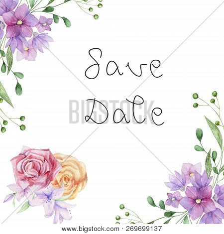 Waterclor Flowers Weeding Birthday Celebration Card Painting Drawing Floral Garden Geometric Botanic