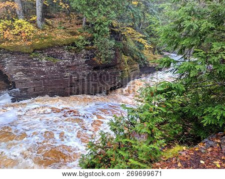 Rushing Water Of Canyon Falls On The Sturgeon River In Michigan