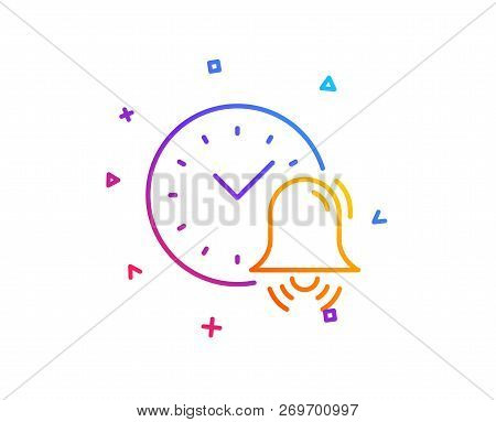 Alarm Bell Line Icon. Time Or Watch Sign. Gradient Line Button. Alarm Bell Icon Design. Colorful Geo