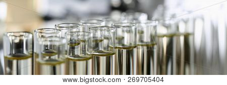 Yellow Liquid Spilled Petrol Additive Innovative Supply. Conveyor Line Production Household Cleaning