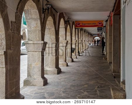 Stone Colonnade On The Main Street, Rua De Compostela - Portomarin, Galicia, Spain, 30 September 201