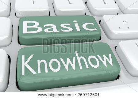 3d Illustration Of Computer Keyboard With The Script Basic Knowhow On Two Adjacent Green Buttons