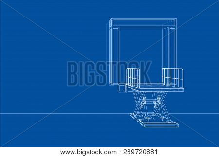 Dock Leveler Concept. Vector Rendering Of 3d. Wire-frame Style. The Layers Of Visible And Invisible 