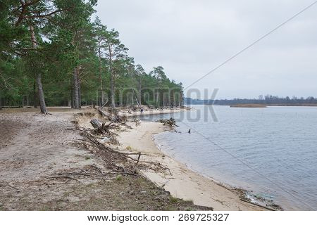 Lake At Autumn, Water And Trees. Travel Photo 2018.