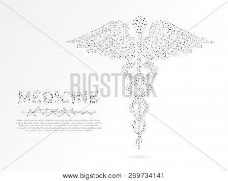 Caduceus Health Symbol. Low Poly Wireframe Illustration. Vector Polygonal Image, Consisting Of Point
