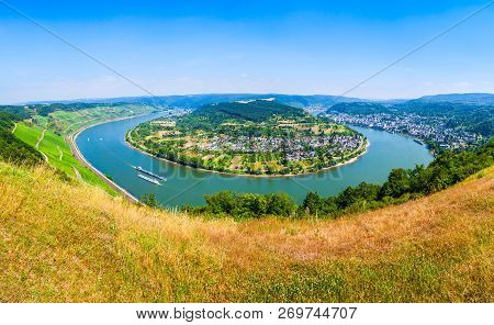 Boppard Town Aerial Panoramic View From Gedeonseck Viewpoint. Boppard Is The Town In The Rhine Valle