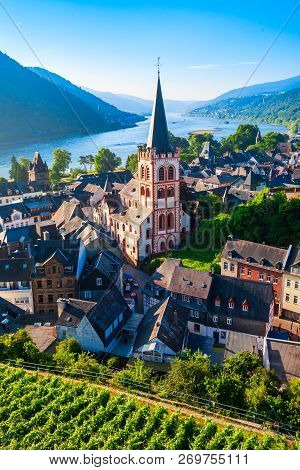 Bacharach Aerial Panoramic View. Bacharach Is A Small Town In Rhine Valley In Rhineland-palatinate, 