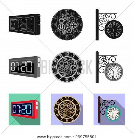 Vector Illustration Of Clock And Time Icon. Set Of Clock And Circle Vector Icon For Stock.