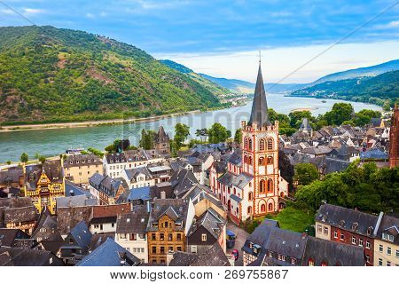 Bacharach Aerial Panoramic View. Bacharach Is A Small Town In Rhine Valley In Rhineland-palatinate, 