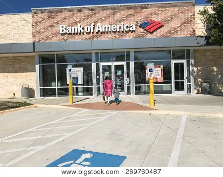 Customers Visit Bank Of America Office In Coppell, Texas, Usa