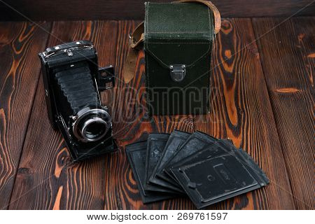 Moscow, Russia, April 14, 2017. The Old Soviet Medium Format Scaling Camera Moskwa-3, Released1951.