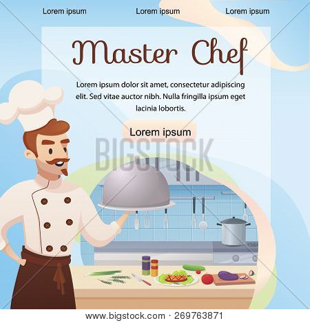 Concept Illustration Of The Restaurant Business. Banner Vector Of A Cartoon Character Master Shef Co
