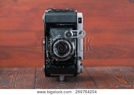 Moscow, Russia, April 14, 2017. The Old Soviet Medium Format Rangefinder Camera Moskwa-5, Released19