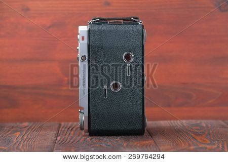 Moscow, Russia, April 14, 2017. The Old Soviet Medium Format Rangefinder Camera Moskwa-5, Released19