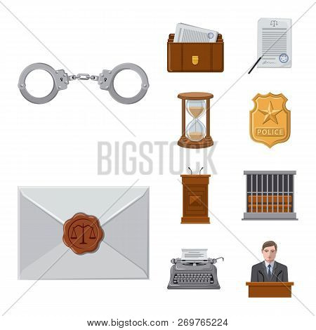 Isolated Object Of Law And Lawyer Symbol. Collection Of Law And Justice Vector Icon For Stock.