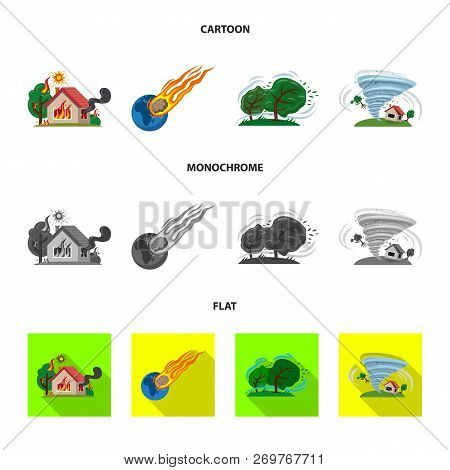 Vector Design Of Natural And Disaster Symbol. Collection Of Natural And Risk Stock Symbol For Web.
