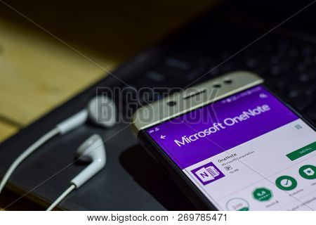 Bekasi, West Java, Indonesia. November 20, 2018 : Microsoft Onenote Dev App On Smartphone Screen. On