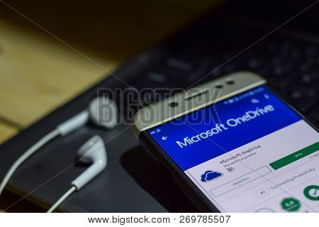 Bekasi, West Java, Indonesia. November 20, 2018 : Microsoft Onedrive Dev App On Smartphone Screen. O