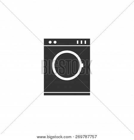 Washing Machine. Black Icon Flat On White Background