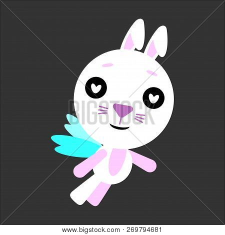 Cute Vector Rabbit. Panda In Love. Gray Background. Flat Design. Vector.