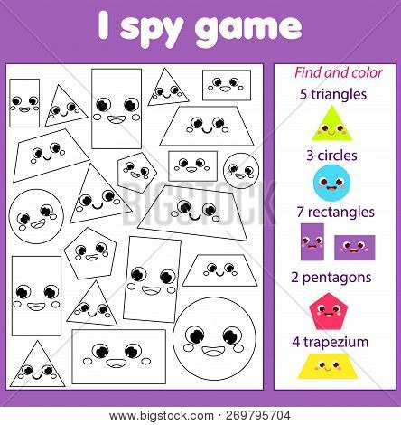 I Spy Game For Toddlers. Find And Count Objects. Educational Activity For Children. Learning Geometr