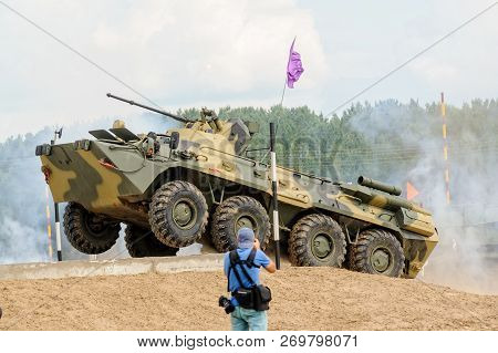 Tyumen, Russia - June 21, 2017: Army Games. Safe Route Contest. The Btr-82 Amphibious Armoured Perso