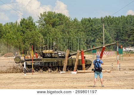Tyumen, Russia - June 21, 2017: Army Games. Safe Route Contest. Tank T-72 Tank In Action