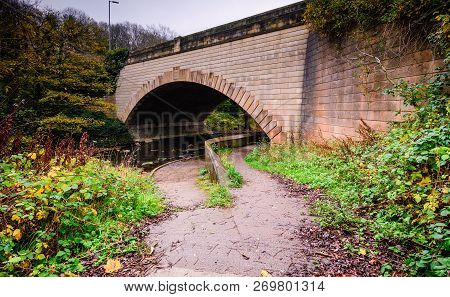 Bedlington Road Bridge Over River Blyth, Located At The End Of Humford Woods In  Bedlington Country 