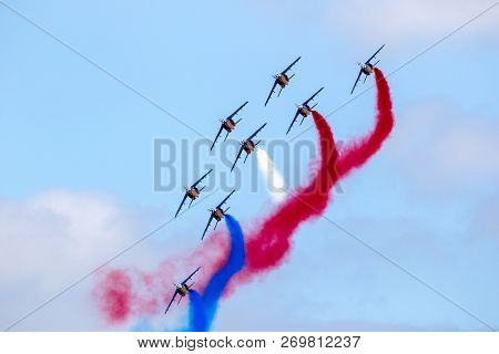 Paris-le Bourget, France - Jun 23, 2017: French Patrouille De France Aerobatics Airshow Team Perform