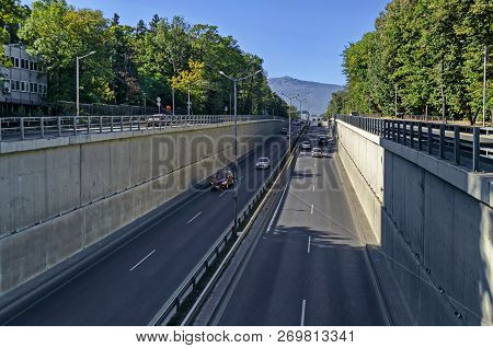 Cityscape Of Bulgarian Capital City Sofia With Part Of Highway In The Boulevard Tsarigradsko Shose N