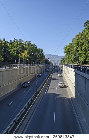 Cityscape Of Bulgarian Capital City Sofia With Part Of Highway In The Boulevard Tsarigradsko Shose N